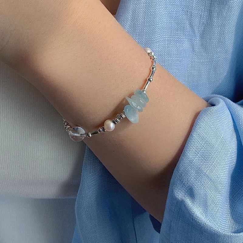 Irregular Sapphire Freshwater White Crystal Pearl Bracelet   