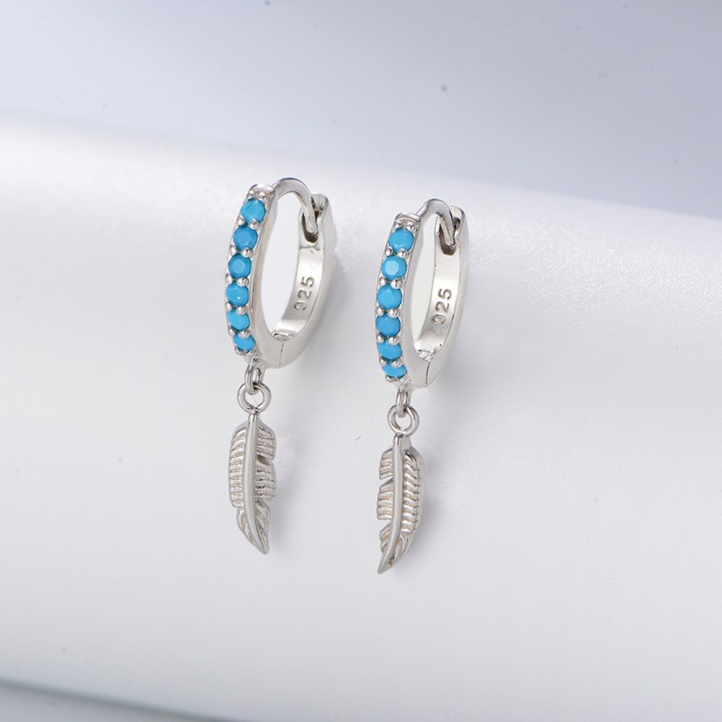 Silver Turquoise Feather Ear Cuff