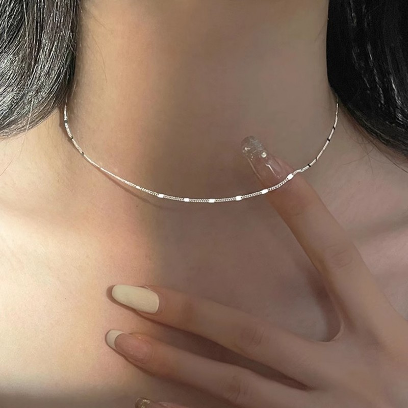 Super Sparkling Piece Necklace Plain Chain 