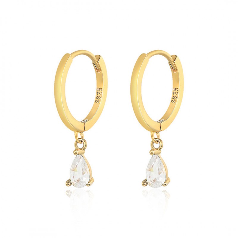 Geometric Teardrop Earrings Inlaid with Diamonds and Zirconia