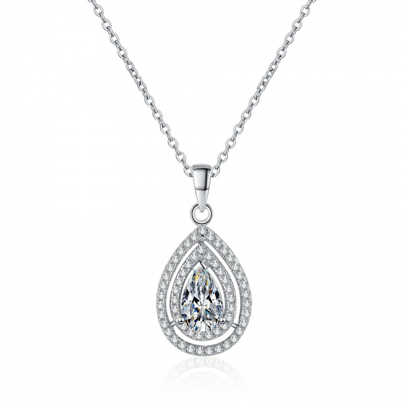 Pear-Shaped Mozambique Stone Necklace Fully Studded with Diamonds