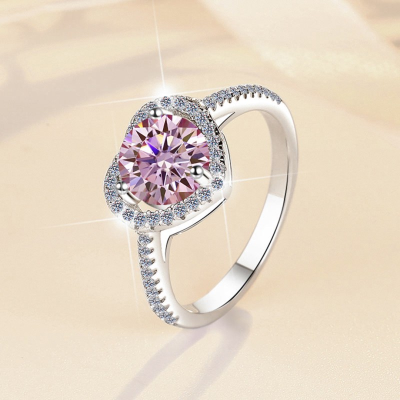 Mozambique Stone Ring, 1 Carat Pink Heart-Shaped, Open-Ended Adjustable