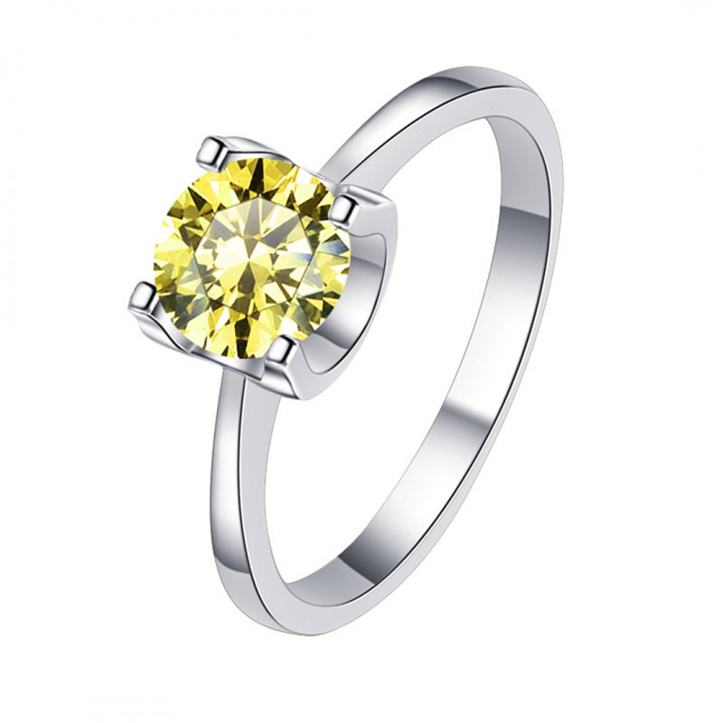 Moissanite Ring Classic Bullhead Golden Yellow Gem Niche 