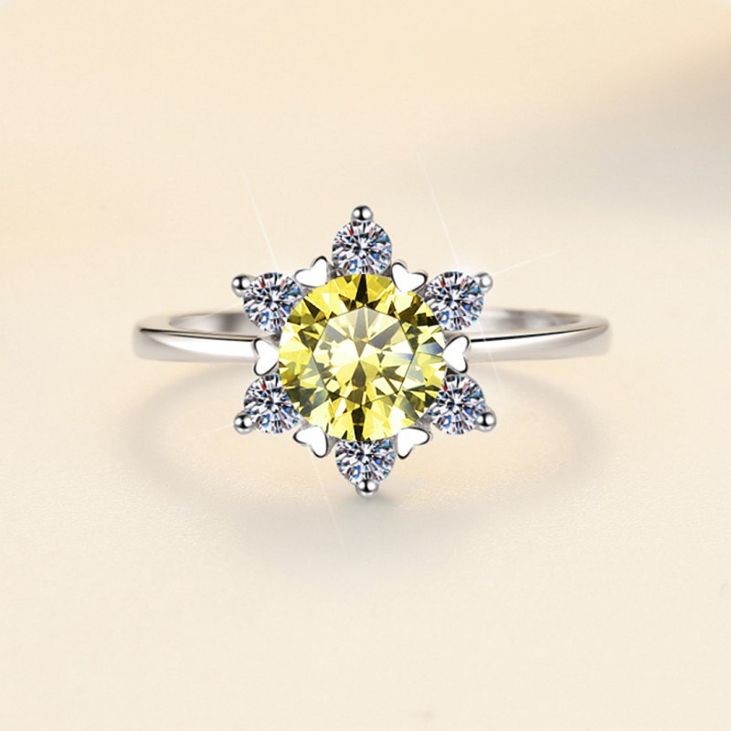 D Color Moissanite Ring 1 Carat Sunflower 