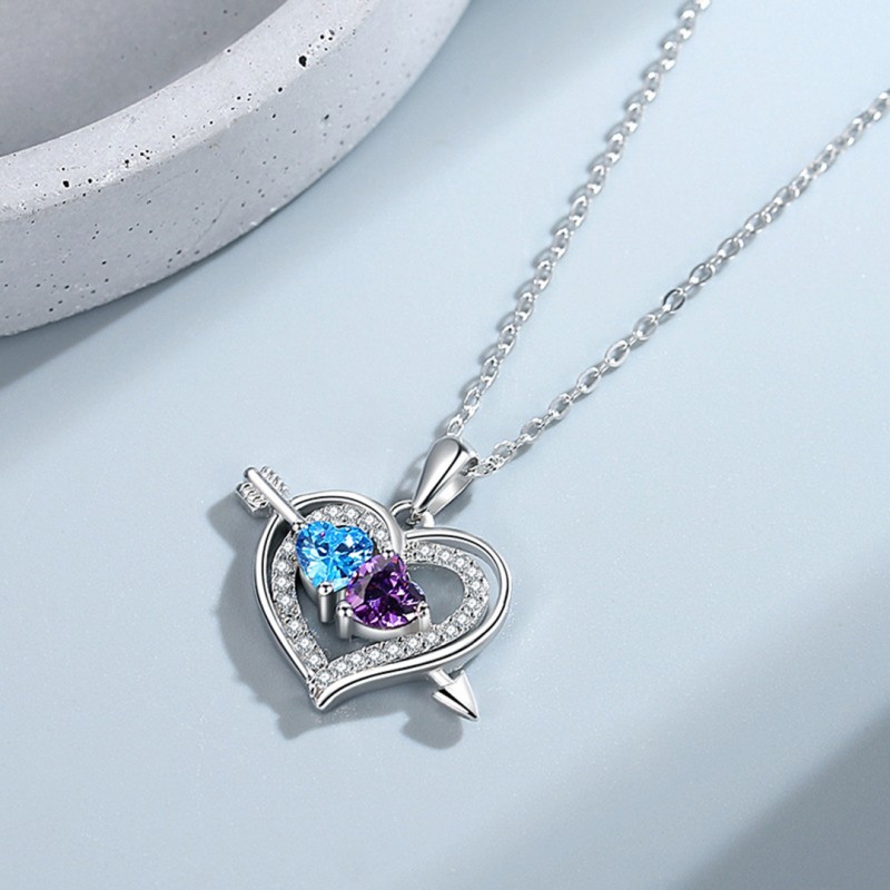 Cupid's Arrow Two-Tone Heart-shaped Inlaid Diamond Necklace