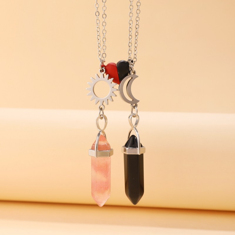 Love Hexagonal Pillar Pendant Magnet Couple Necklace 