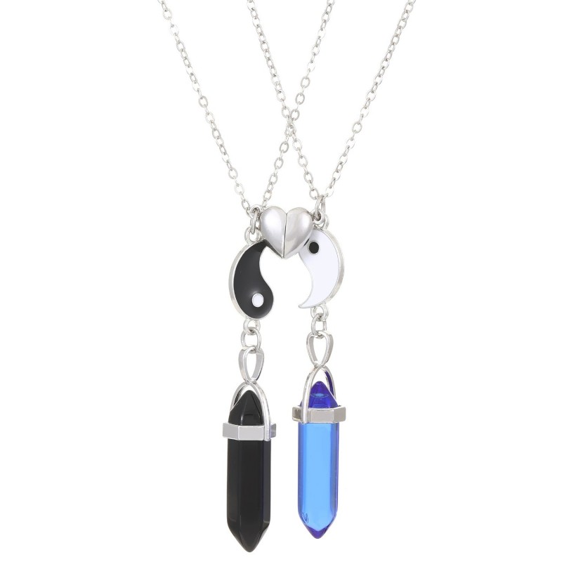 Love Hexagonal Pillar Pendant Magnet Couple Necklace 