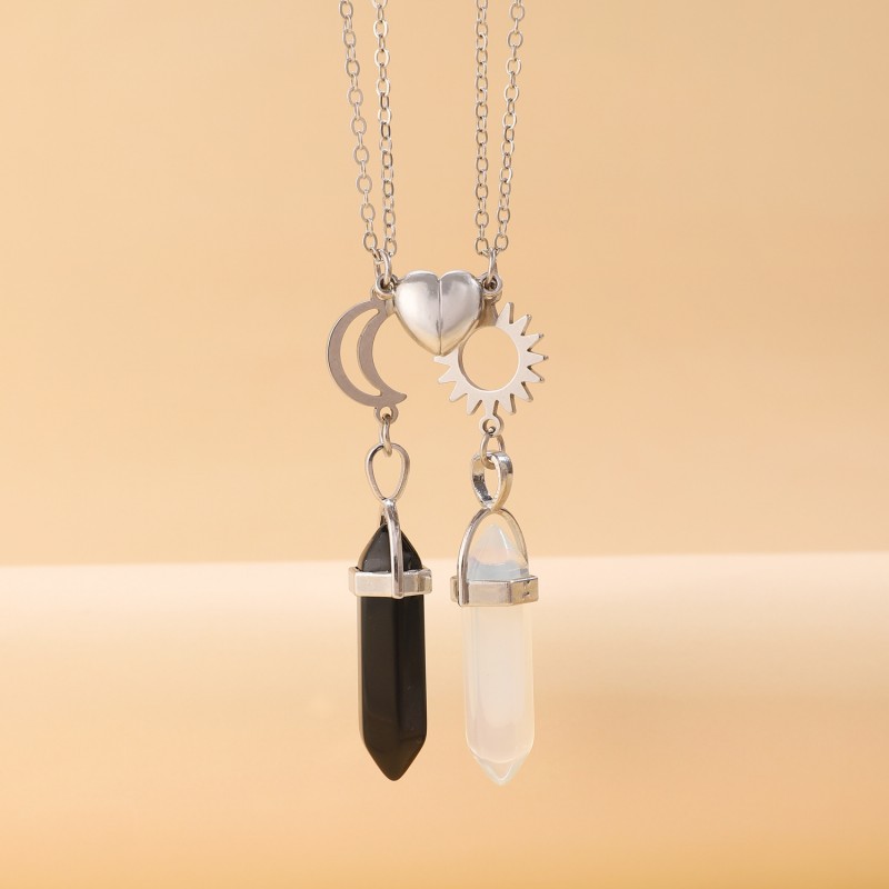 Love Hexagonal Pillar Pendant Magnet Couple Necklace 