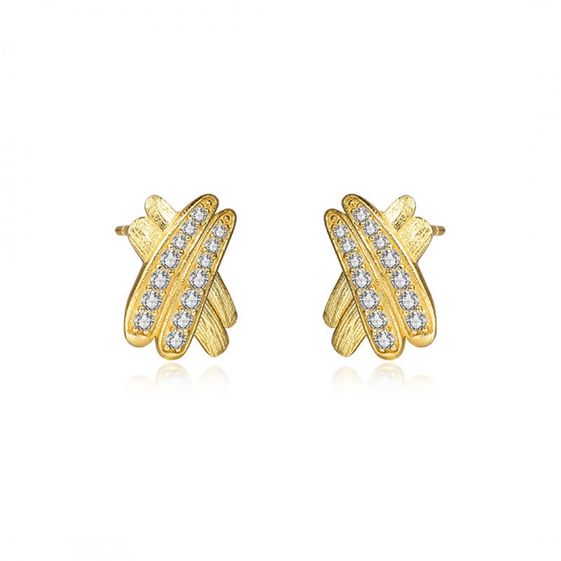 Cross Zircon Drawstring Stud Earrings Light Luxury 