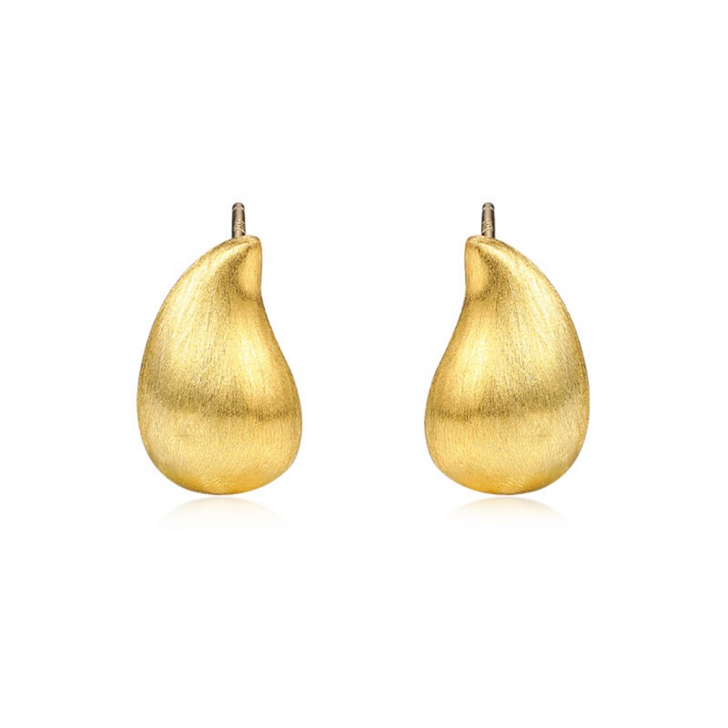 Gold-Plated Minimalist Matte Water Drop Brushed Stud Earrings
