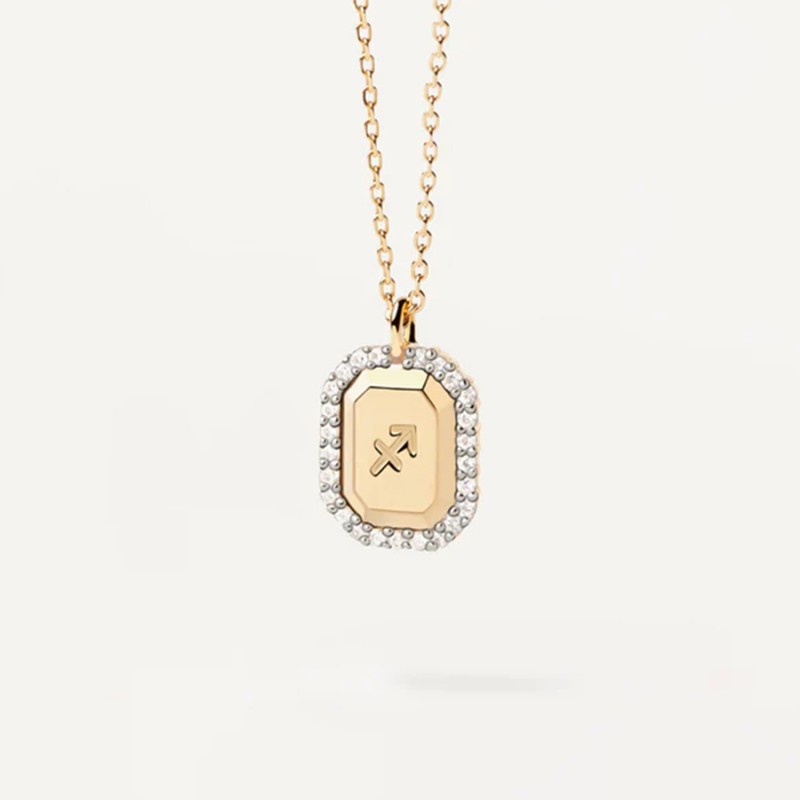 Twelve Constellations Pendant Necklace with White Cubic Zirconia Inlay
